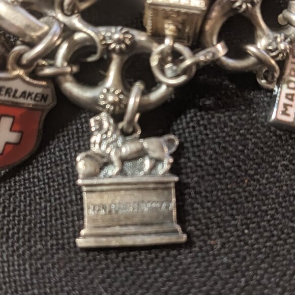 Sterling Silver Charm Bracelet 27 Sterling Charms Travel 64.8 Grams 7.5" Vintage - Picture 14 of 16